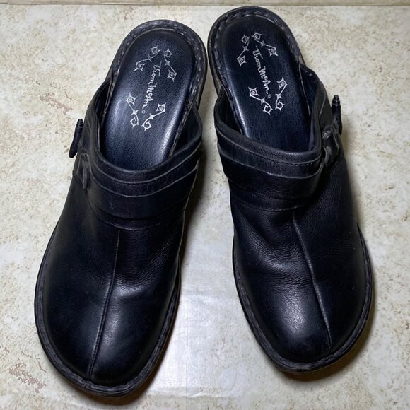 Thom Mcan Davona Womens Black Leather Slip-On Clog Buckle Detail Wedge Heel - Picture 8 of 9